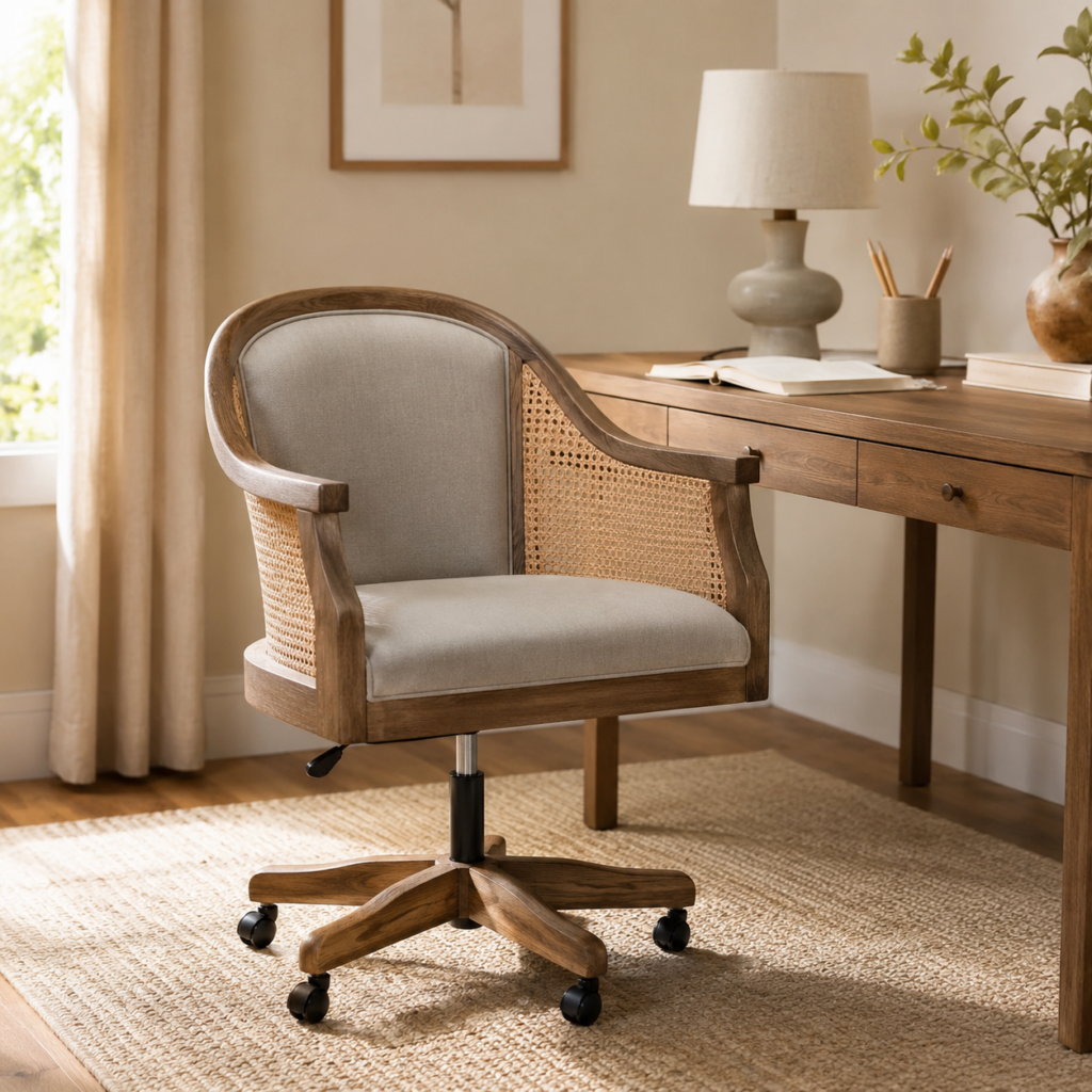 Wooden rattan desk chair home office